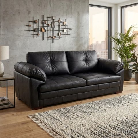 Sofá Fixo 2 Lugares 175cm Couro Legítimo California Preto