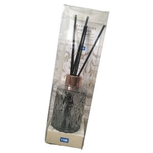 Frasco Decorativo Difusor em Vidro Redondo Fumê com Tampa Rosé e varetas Pretas