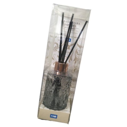 Frasco Decorativo Difusor em Vidro Redondo Fumê com Tampa Rosé e Varetas Pretas