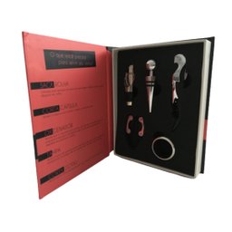 Kit Vinho 5 acessórios em Inox e livro Decorativo Capa Coral/Preto/Prata - 1