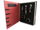 Ver imagem 1 de Kit Vinho 5 Acessórios em Inox e Livro Decorativo Capa Coral/preto/prata