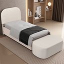 Ver imagem 1 de Cabeceira Cama Box 100cm Lanna com Puff Recamier Doha W01 Linho Cru - Lyam Decor