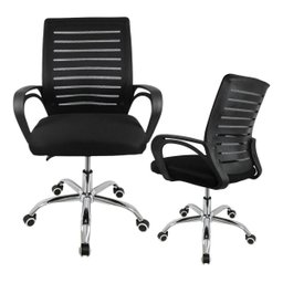 Cadeira Escritório Secretária Home Office Basis Preta Barata Ergonômica Office Mesh com Base Cromada - 1