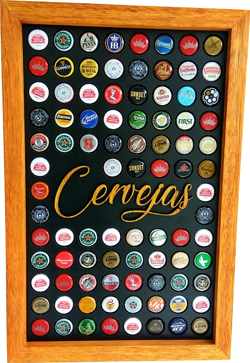 Porta tampinhas de garrafa quadro decoração preto cerveja exclusivo Linha Master 90 tampas Co2Beer - 2