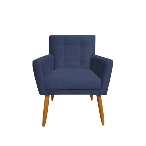 Poltrona Decorativa Onix Suede Azul Marinho Pés Madeira Mz Decor
