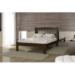 Cama de Casal de Madeira com Palitos Torneados Kasper - Castanho - 1