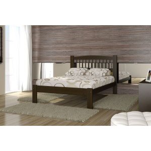Cama de Casal de Madeira com Palitos Torneados Kasper - Castanho