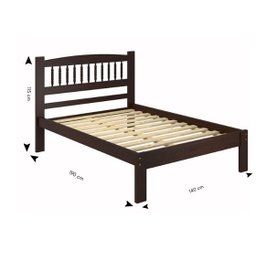 Cama de Casal de Madeira com Palitos Torneados Kasper - Castanho - 3
