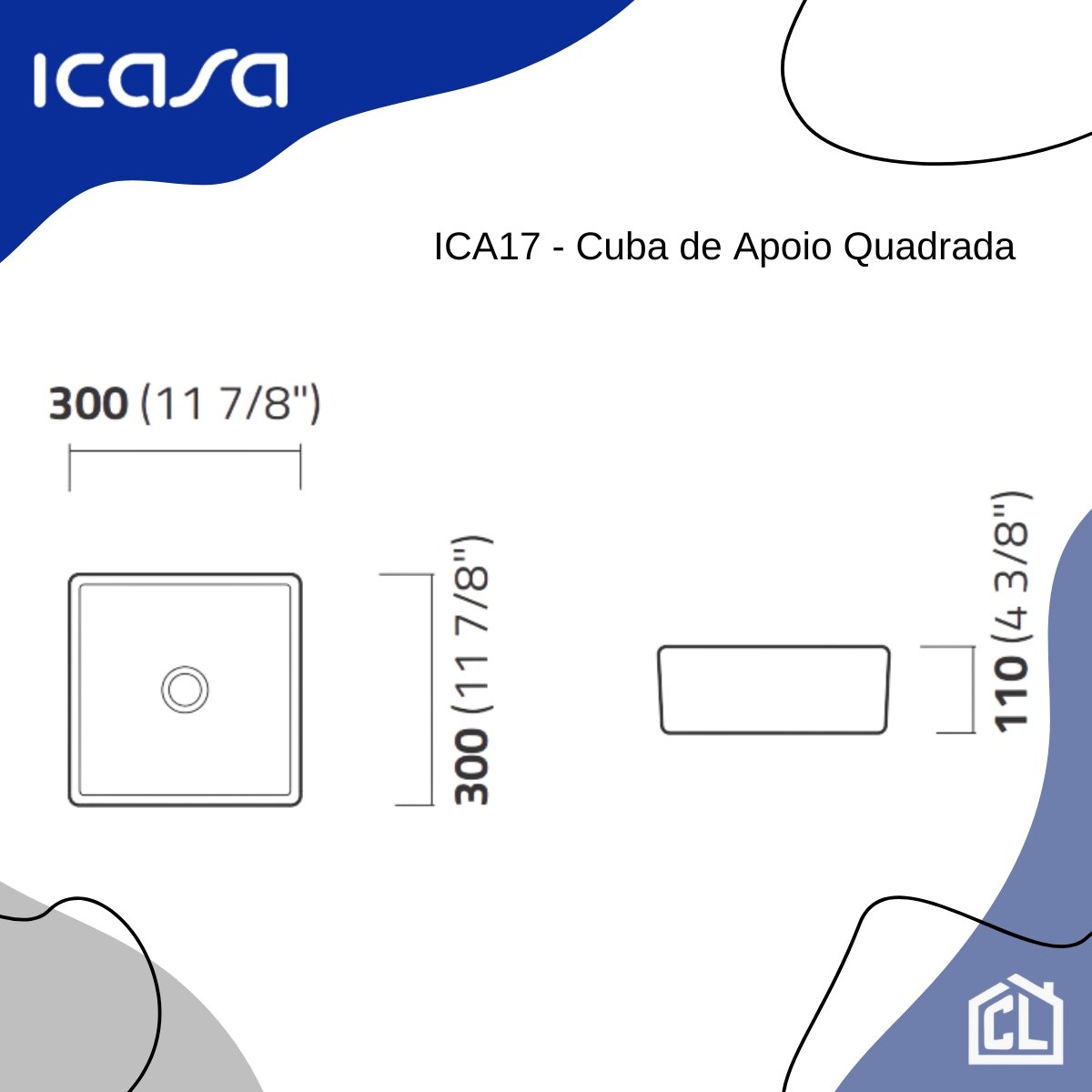 Cuba de Apoio para Banheiro Quadrada 30x30x11cm Louca Branca - 2