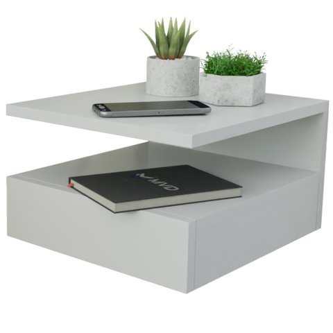 Mesa de Cabeceira Mvd Móveis Suspensa com Gaveta e Prateleira Cor Branco