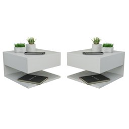 Kit 2 Mesa de Cabeceira com Gaveta e Prateleira Branco - 1