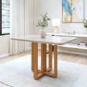 Ver imagem 1 de Mesa de Jantar 4 Lugares Tampo Vidro e MDF Tessera Marrom Amêndoa Clean/Off White
