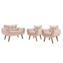 Ver imagem 1 de Conjunto Poltrona Pés Madeira Opalla Suede Bege