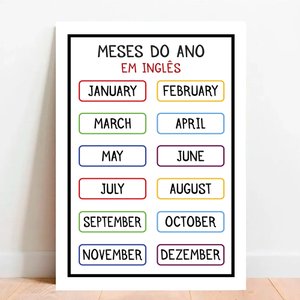 Placa Educacional Meses do Ano em Inglês - 40x60cm