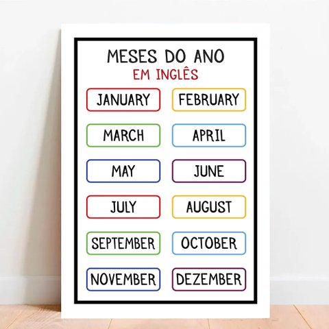 Placa Educacional Meses do Ano em Inglês - 40x60cm