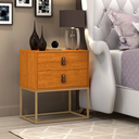 Ver imagem 2 de Mesa de Cabeceira com Gavetas 45cm Unic Base Metálica Estilo Industrial:naturale/dourado