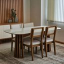 Ver imagem 1 de Conjunto para Sala de Jantar com Mesa Oval e 4 Cadeiras Estofadas Encosto Telado 100% MDF Bolonha Marrom/Off White/Freijó