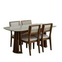 Ver imagem 2 de Conjunto para Sala de Jantar com Mesa Oval e 4 Cadeiras Estofadas Encosto Telado 100% MDF Bolonha Marrom/Off White/Freijó