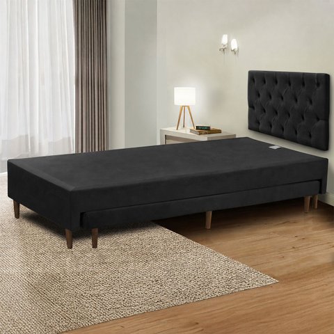 Base Cama Box Solteiro com Cama Auxiliar 0,88 Laura Vilajo: Suede Preto