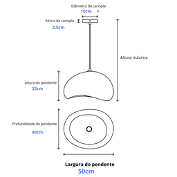Luminária Pendente Cúpula Estilo Japonês Cor Branca com 50cm - 5