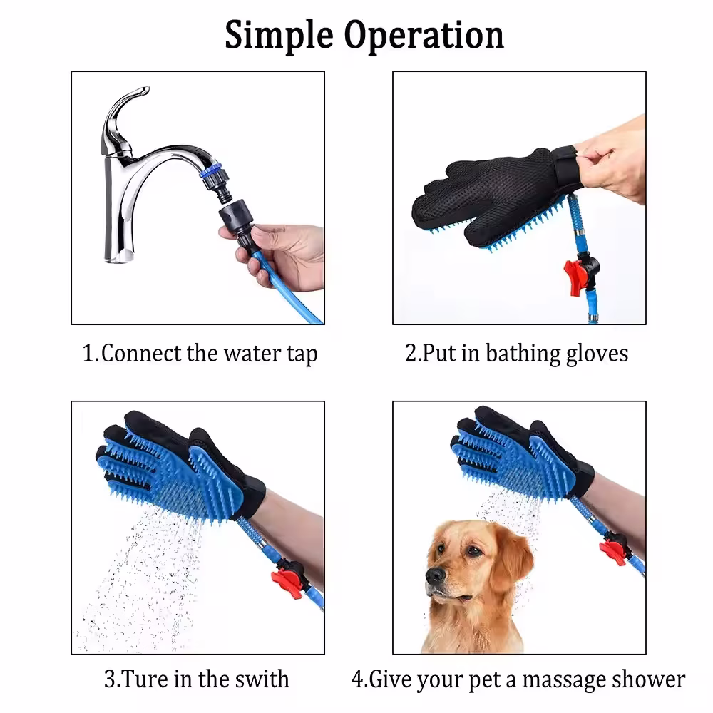 Luva Banho Cães Gatos e Pets Chuveiro Massageador Conforto - 5