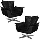 Ver imagem 1 de Kit 2 Poltronas Decorativas Base Giratória Cromada Charger Pu Preto G19 - Gran Belo