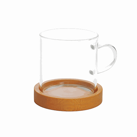 Dupla Caneca Vidro Boro Base Bambu 100 Ml Mimo