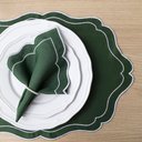 Ver imagem 2 de Kit 6 Jogos Americanos Retangular com Guardanapos Bordado Branco - Realeza Verde Musgo
