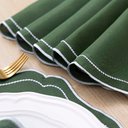 Ver imagem 3 de Kit 6 Jogos Americanos Retangular com Guardanapos Bordado Branco - Realeza Verde Musgo