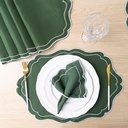 Ver imagem 4 de Kit 6 Jogos Americanos Retangular com Guardanapos Bordado Branco - Realeza Verde Musgo