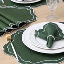 Ver imagem 5 de Kit 6 Jogos Americanos Retangular com Guardanapos Bordado Branco - Realeza Verde Musgo