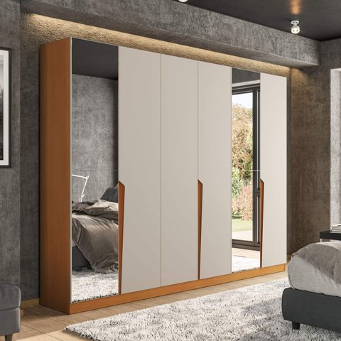 Guarda Roupa Casal 6 Portas e 4 Gavetas com Espelho 240848 Linha Porto Politorno Móveis