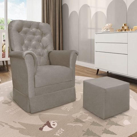 Poltrona de Amamentação com Balanço e Puff Angelin Suede Cinza Escuro P02 - D’Rossi