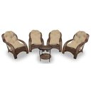 Ver imagem 1 de Conjunto Poltronas Espreguiçadeira para Jardim Fibra Sintética 4 Poltronas e Mesa Centro - Tecido Du