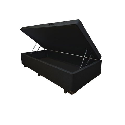 Cama Box Baú Solteirão Blindado Diversas Cores (88x188x42) - Linhão - Preto Fosco
