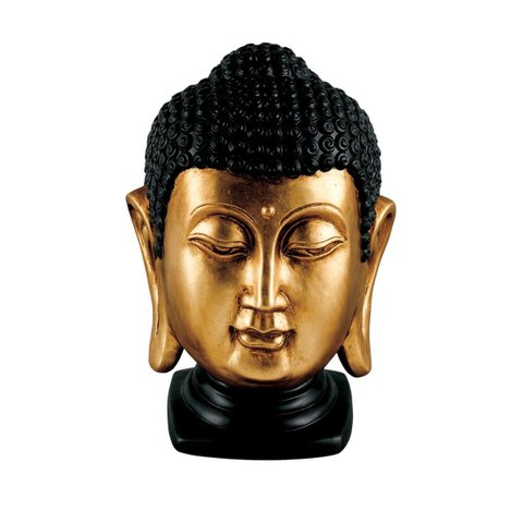 Escultura Cabeça de Buda Cerâmica Dourado Ouro Envelhecido e Preto 34cm Columbus Gold
