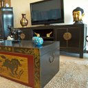 Ver imagem 2 de Escultura de cabeça de Buda em cerâmica, na cor ouro envelhecido brilhante