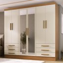 Ver imagem 1 de Guarda-roupa Solteiro Lancaster 6 Portas 6 Gavetas 100% Mdf com Espelho Cinamomo/off White - Panoram
