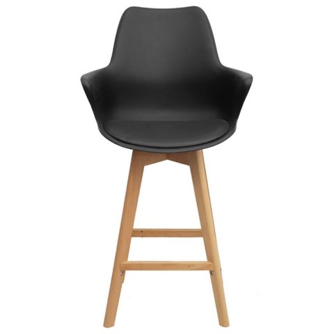 Banqueta com Braços Joly Wood Or Designer Assento em Polipropileno Preto Base Madeira