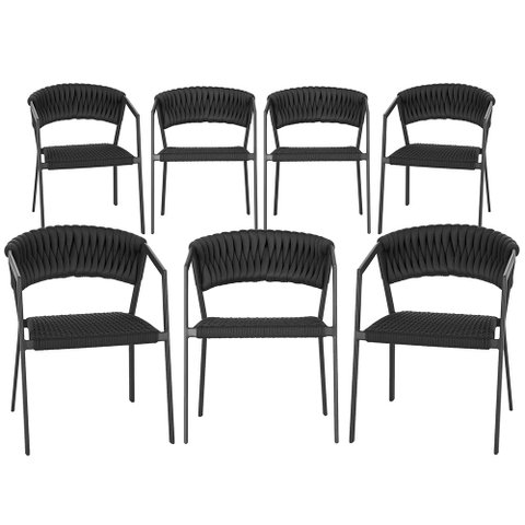 7 Cadeiras Atenas Tricô Náutico e Alumínio com Proteção Uv para Varanda, Cozinha, Área, Jardim - Pin