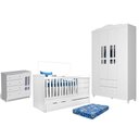 Ver imagem 1 de Quarto de Bebê Ariel 4 Portas com Berço Americano Multifuncional Cleo Branco com Colchão Ortobom - C