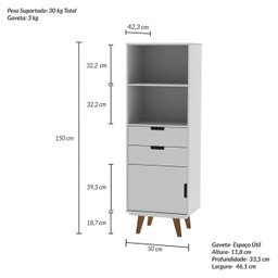 Estante para Livros 1 Porta 2 Gavetas 162cmx55cm Paris Retrô - 3