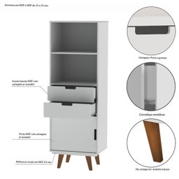 Estante para Livros 1 Porta 2 Gavetas 162cmx55cm Paris Retrô - 8