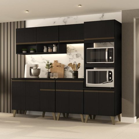 Armário de Cozinha Completa Atlanta Studio Preto Touch
