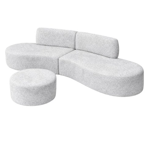 Sofa Virgínia Curvo em Bouclé Kit com Puff | Conforto e Design Moderno