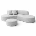 Ver imagem 6 de Sofa Virgínia Curvo em Bouclé Kit com Puff | Conforto e Design Moderno