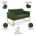 Ver imagem 3 de Sofá Namoradeira Base Industrial Dourado Ana Suede Verde - Ibiza