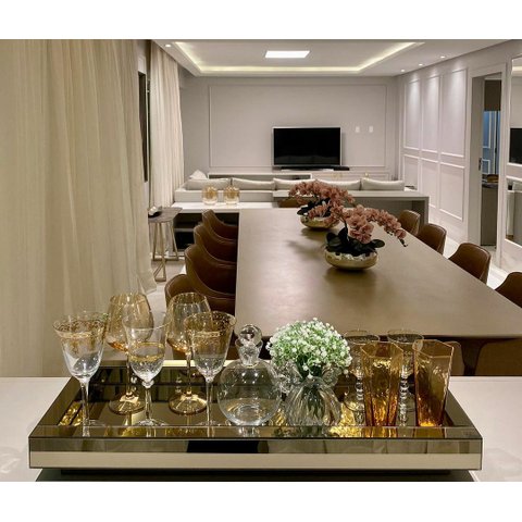 Bandeja Bronze  Espelhada Vidro 50X25