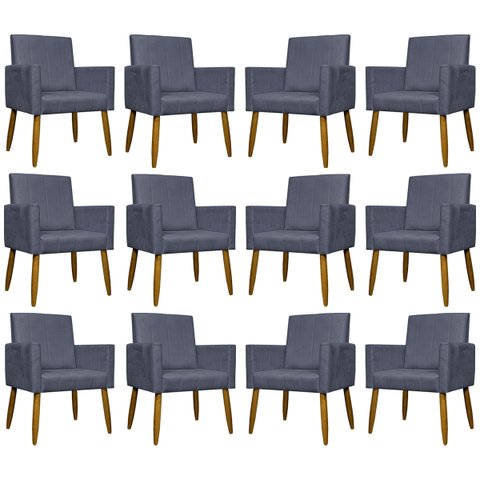 Kit 12 Poltronas Modernas Mari Suede Cores Pé Palito 30 Cm Castanho