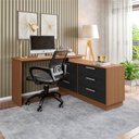 Ver imagem 3 de Mesa Escrivaninha com Cômoda Rocher 6 Gavetas Preto/freijó - Pnr Móveis